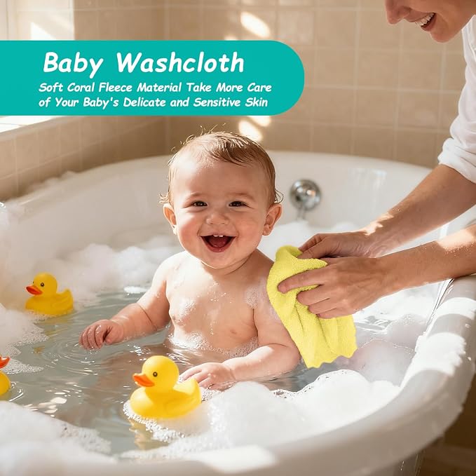 HOMEXCEL Baby Washcloths 12 Pack-Microfiber Coral Fleece Baby Bath Face Towel 7 x 9 Inch Extra Absorbent Soft Burp Cloth and Wash Cloths for Newborn-Infants and Toddlers,Yellow