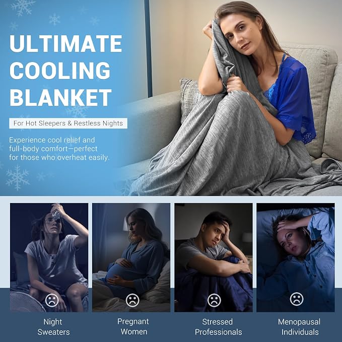 Elegear Revolutionary Arc-Chill® 3.0 Cooling Blanket for Hot Sleepers Black | Q-Max>0.5 Cooling Fabric, Absorbs Heat to Keep Body Cool, Lightweight Summer Blankets for Night Sweats & Menopause, 79"x86"