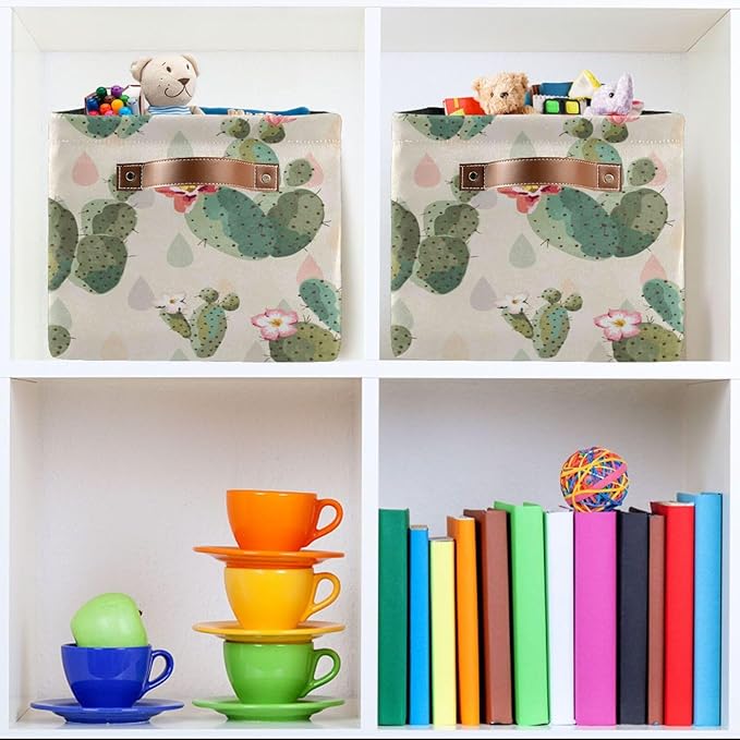 Aslsiy Storage Basket Cute Cactus Print Pattern Nursery Bins Baby Box Canvas Clothes Shelf Basket Laundry Hamper Gift Baskets for Home Closet 1 Pcs