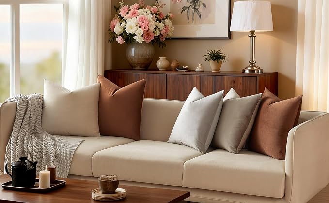 22x22 Decorative Velvet Throw Pillow Covers Set of 2 for Couch,Mocha Mousse | Soft Cushion Cases with Invisible Zipper for Modern Sofa Bed Living Room Bedroom Home Decor