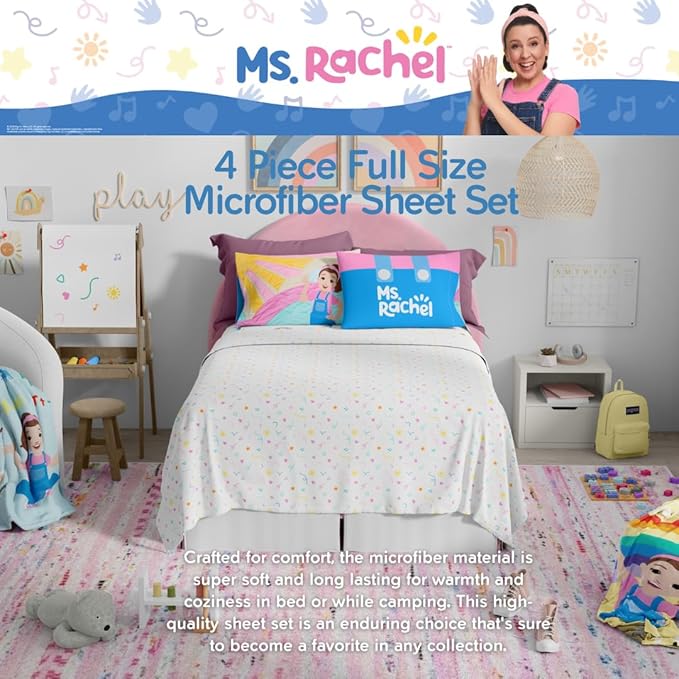 Ms. Rachel Educational Adventures Bedding Super Soft Cozy 4 Piece Microfiber Sheet Set, Full, (Officially Licensed Product) by Franco Kids