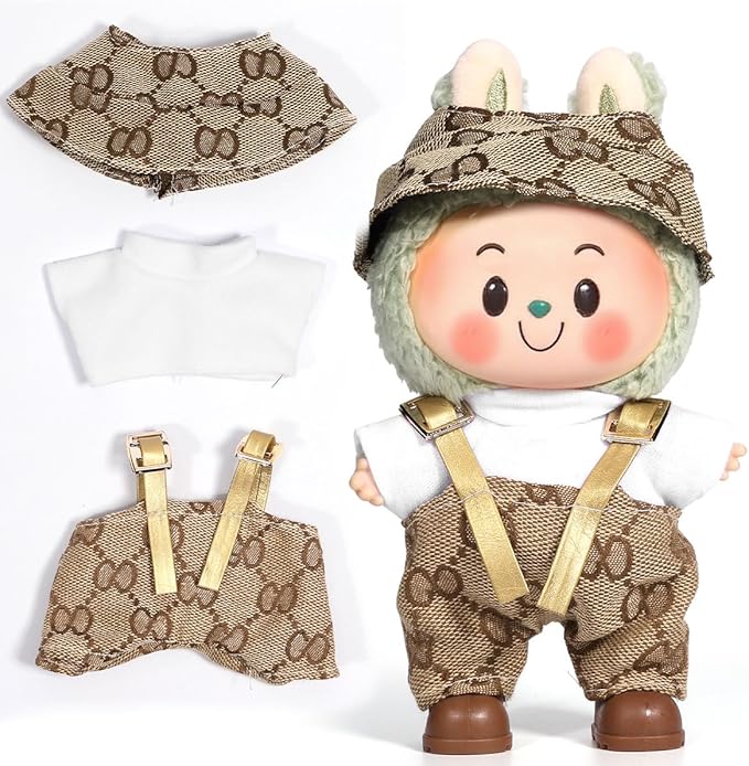 AICase for 17cm Doll Clothes/Outfit,Clothes Set for 17cm Doll,2 Piece Set Hat Clothing,Boys and Girls Stylish Adorable Dolls Clothes Accessories_Brown