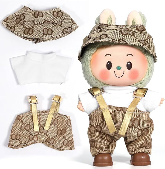 AICase for 17cm Doll Clothes/Outfit,Clothes Set for 17cm Doll,2 Piece Set Hat Clothing,Boys and Girls Stylish Adorable Dolls Clothes Accessories_Brown