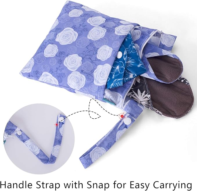 Teamoy 10pcs Cloth Panty Liners, Reusable Sanitary Pads with Wet Bag, Washable Cloth Menstrual Pads with Charcoal Absorbency Layers (Plant Styles, 3pcsx7.9 Purple+4pcsx10 Blue+3pcsx11.6 Brown)