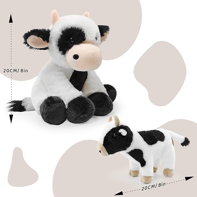 2 Pcs Cow Stuffed Animal Toys Set,8 INCH Soft and Plush Stuffed Animals for Girls Realistic Animals Gifts, Cute Soft Cow Animal Boys and Girls Toy for Toddlers
