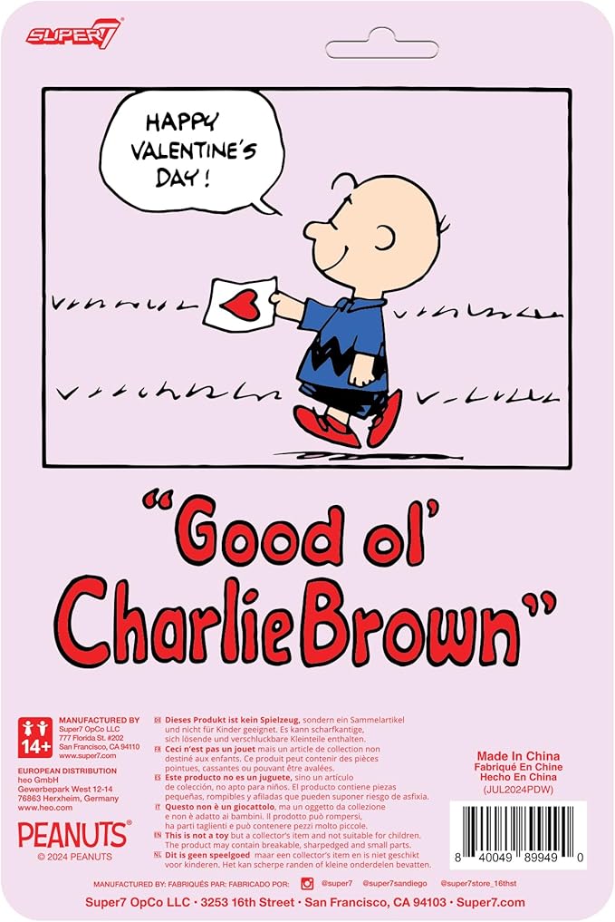 Super7 Peanuts Charlie Brown Valentine Delivery Reaction Figure - 3.75" Peanuts Action Figure with Accessory Classic Cartoon Collectibles and Retro Toys