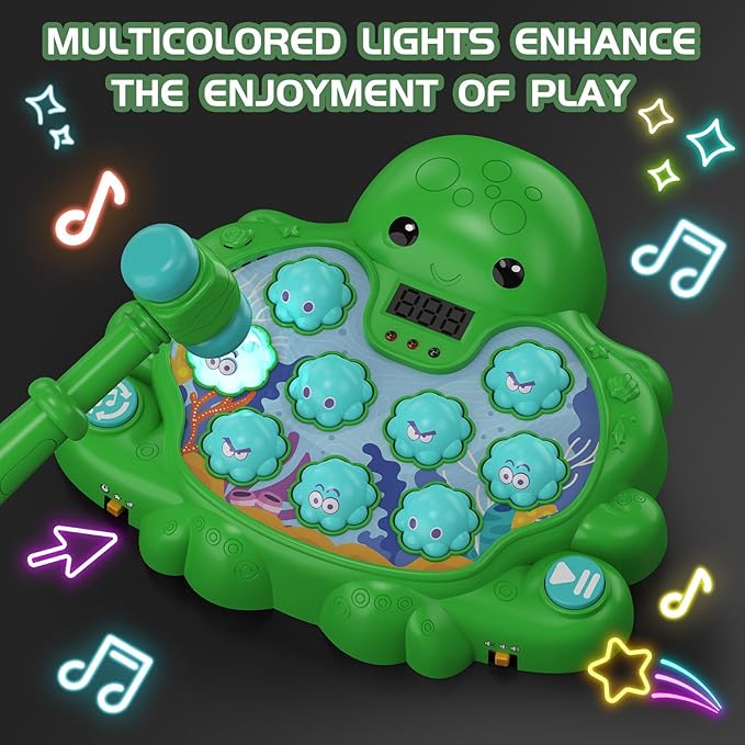 Octopus Vitality Strike Game, Educational Musical Whack-A-Mole Toy with 2 Game Modes, Digital Score Display, Ages 2+ (Green)