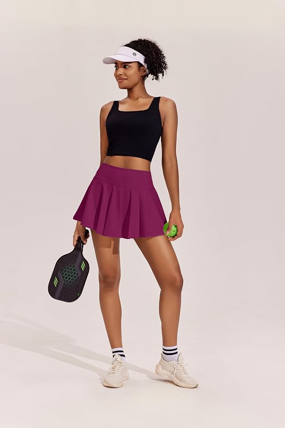 PINSPARK Womens Tennis Skirt 14" Pleated Athletic Golf Skorts with Pockets | High Waist, Tummy Control, Mini, Breathable, Lightweight, Soft, Built in Shorts, Pickleball, Casual