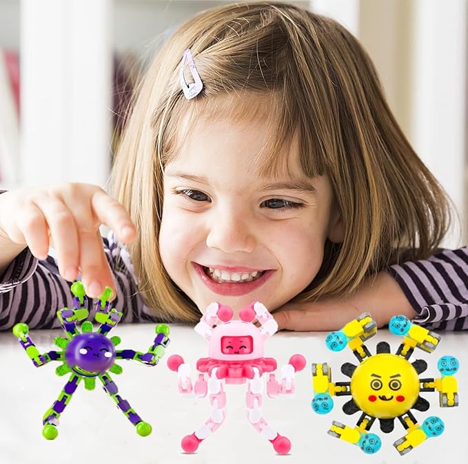 10 Pcs Transformable Fidget Spinner Toys for Kids, Stress Relief Sensory Toys for Autism ADHD, Birthday Party Favors, Easter Basket Essentials, Classroom Prizes, Stocking Stuffers for Boys Girls