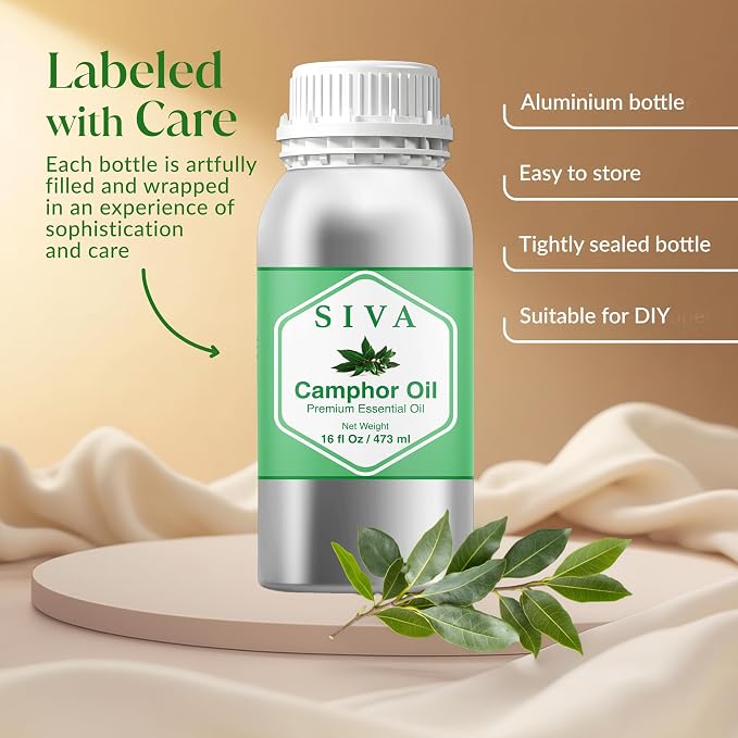 Siva Camphor Essential Oil 16 Fl Oz – for Diffuser, Skin & Hair Care – Ideal for Massage & DIY Blends