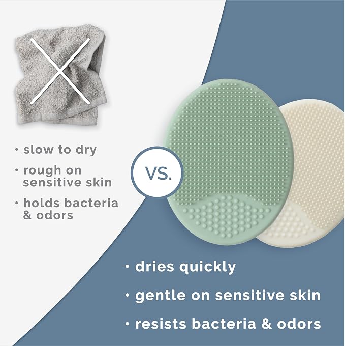 S&T INC. Exfoliating and Massaging Cradle Cap Bath Brushes for Baby, Silicone - 2 Inch x 2.5 Inch, Sage Green & Cream, 2 Pack