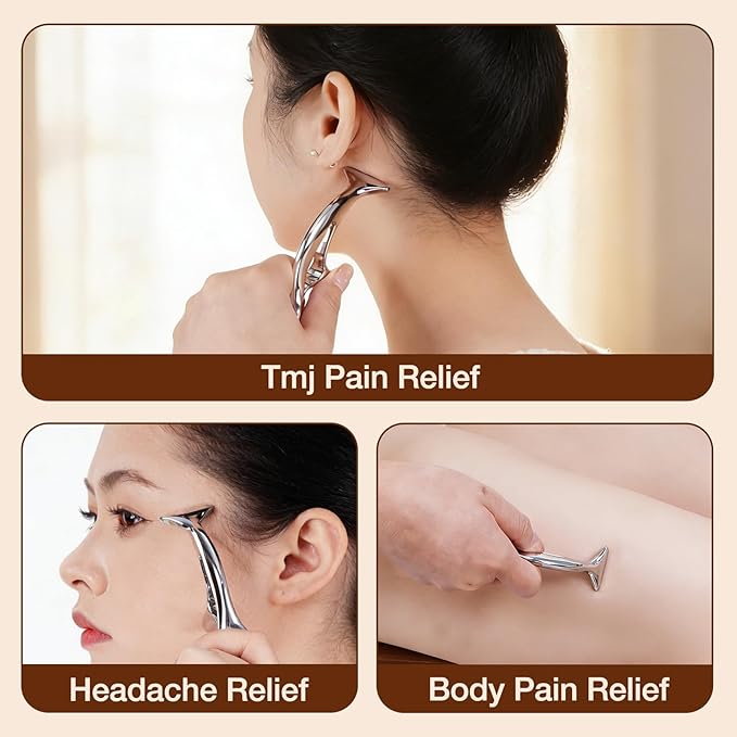 all in1 Stainless Steel Gua Sha Trigger Point Massage Tool Acupressure Deep Tissue Massager Muscle Tension Relax TMJ Headache Body Pain Relief Gua Sha Facial Tool Jawline Sculpt Muscle Scraper