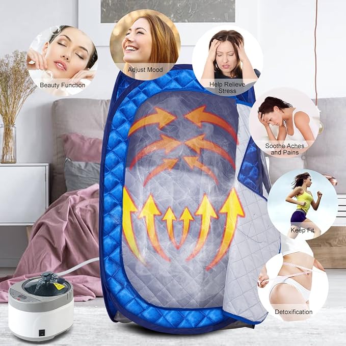 Portable Sauna Tent, Foldable One Person Full Body Spa for Detox Therapy Without Steamer- Blue