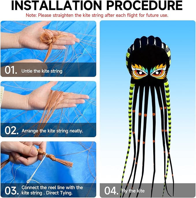 Kites for Adults Giant Octopus Kite 26ft for Outdoor Fun Large 3D Kite with Reel for Beach, Park, and Family Gatherings - Durable Design Easy to Fly