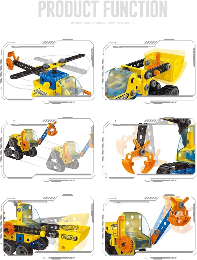 6 in 1 STEM Toys, Engineering Topic Contains 6 Models (Helicopter, Excavator, Bulldozer, etc.) DIY Assembly Disassembly Toys Engineering Building Sets Building Toys