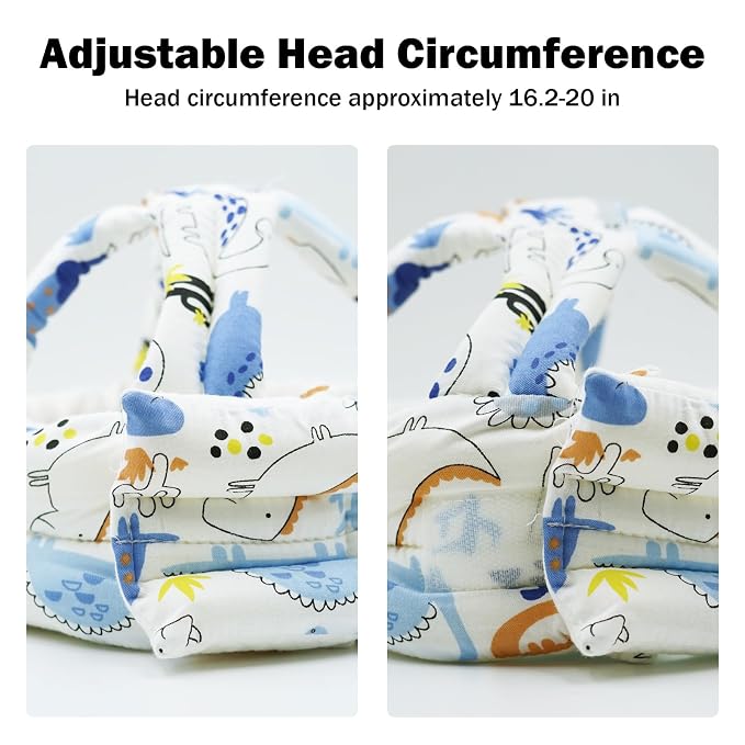 Baby Head Protector Baby Helmet for Crawling Walking, No Bumps Safety Head Adjustable Protective Cap for Walking, Playing - Blue Dinosaur