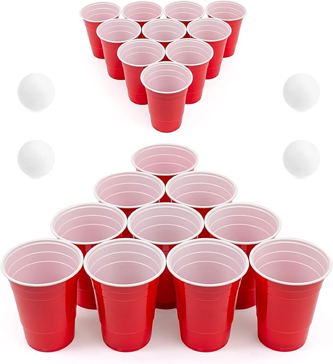 Beer Pong Set – 24 Reusable Cups & 4 Durable Pong Balls | America’s #1 Party Game, Outdoor Events & Gifts for Friends & Family