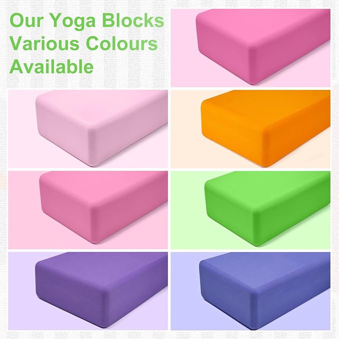 Yoga Blocks 2 Pack, Premium Yoga Brick Foam Blocks to Improve Strength, Flexibility & Balance, Light Weight - Safe and Stable Support for Yoga, Pilates, Meditation & Stretching