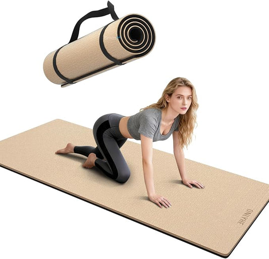 Yoga Mat Thick（8mm）Exercise Mat Non Slip Anti-tear,Pilates Mat for Men and Women,Workout Mats for Home,Barefoot Workouts and Floor Exercise,with Carrier Strap(71"x 24")