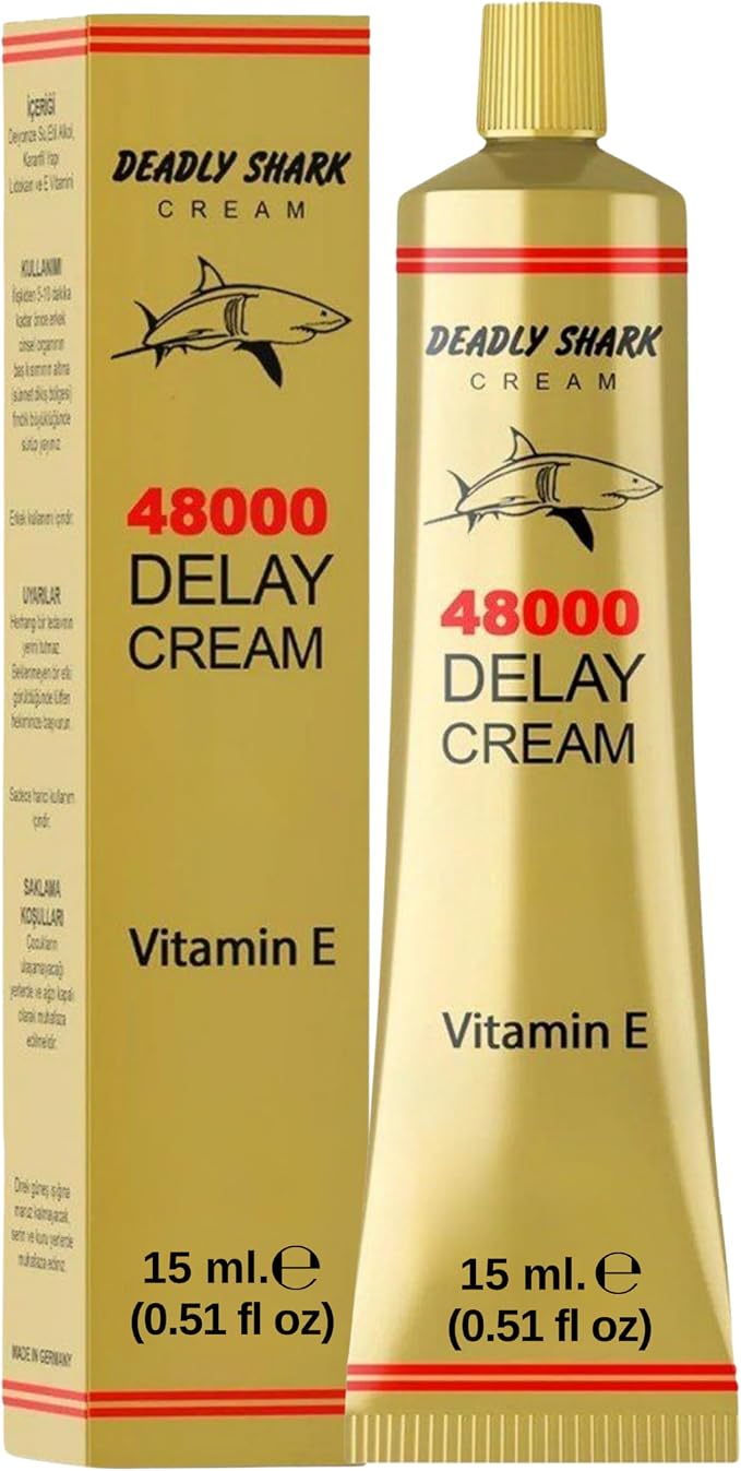 Deadly Shark 48000 Delay Cream for Men with Vitamin E, Male Performance Support Cream for Temporary Sensitivity Reduction, Long Lasting Comfort Formula, 0.51 fl oz (15 ml)