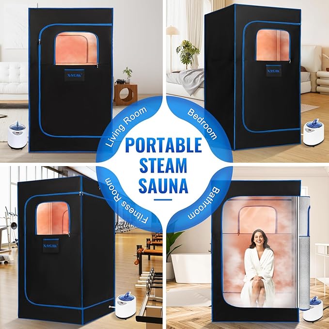 X-Vcak Upgraded Portable Sauna of Relaxation, Steam Sauna for Home with Steamer, Pairs Remote Control, Folding Chair, 9 Levels, 2.6’ x 2.6’ x 5.9’