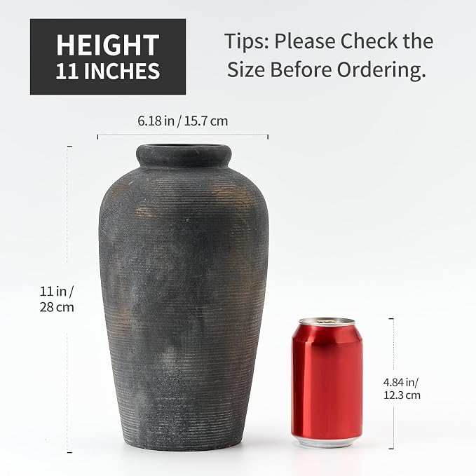 Vaseking Large Ceramic Rustic Vase, 11 inch Minimalist Decorative Farmhouse Tall Vase for Home Decor, Living Room, Shelf Decor, Enterway, Wedding, Table Decoration, Bronze