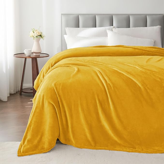 BEDELITE Fleece Blanket Soft Plush King Size Bed Blanket Yellow 108"x90" | Ultra Soft Fleece, Plush Microfiber, Lightweight Warmth, All Season Comfort, Fade Resistant, Machine Washable