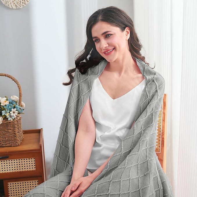 inhand Light Grey Knitted Throw Blanket for Couch and Bed, 50"x60" | Soft Cozy Knit Blanket with Tassel, Lightweight Decorative Blankets and Throws, Farmhouse Warm Woven for Men and Women