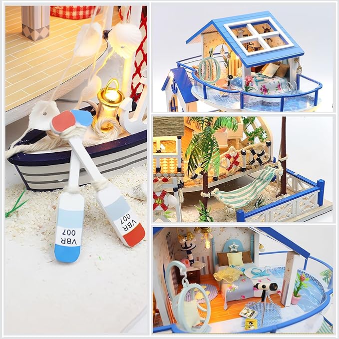 RHZN Miniature House Kit, Dollhouse Kit, Miniature Kit, DIY Mini House Building Kit for Adult, Beach House
