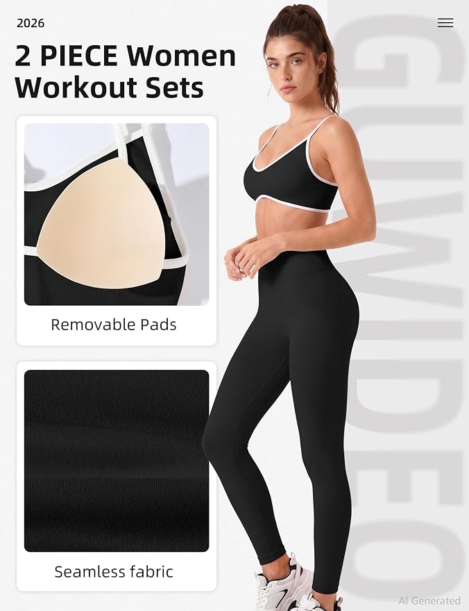 Workout Sets for Women 2 Piece Seamless Color Block Sports Bra Padded Scrunch Butt Lifting Leggings Matching Outfit