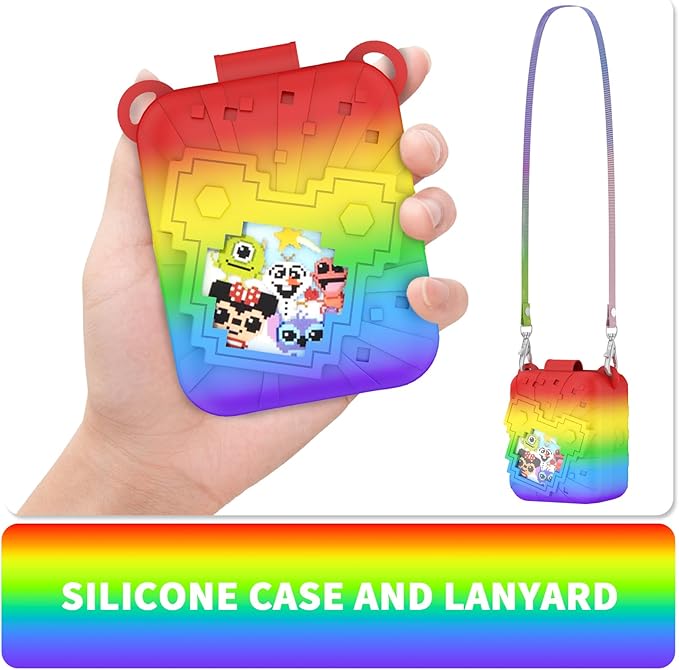 Soft Silicone Case for Bitzee Disney Interactive Toy Digital Pet, Shockproof and Protective Carrying Case for Bitzee Disney Virtual Electronic Pets with Lanyard for Kids (Rainbow)
