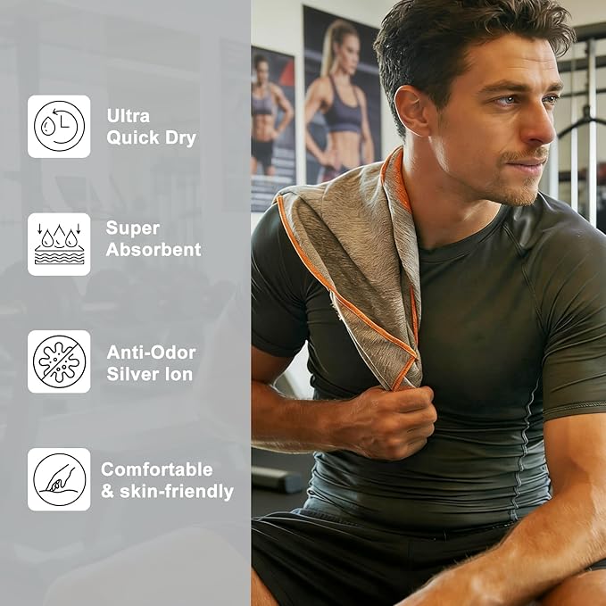 Microfiber Gym Towels 8 Pack, Quick Dry Silver ION Odor-Free Sweat Towel for Gym Women Super Absorbent Fast Drying for Workout, Yoga, Running, Hiking, Travel（Bright Color,16x31.5Inch ）