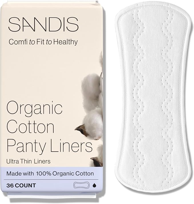 SANDIS Premium 100% Organic Cotton Panty Liners (36 Counts) Bundles with Large Size Menstrual Pad (24 Counts)
