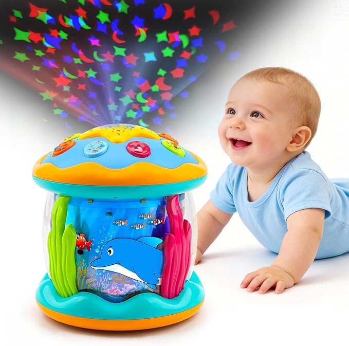 Baby Toys 6 to 12 Months Ocean Projector Rotating Musical Light Up Tummy Time Toys for Infant 0-6 3-6 Months Baby Aquarium Crawling Toys 4 5 6 7 8 9 12-18 Months Birthday Gifts for 1 Year Old Boy Girl