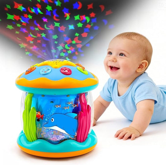 Baby Toys 6 to 12 Months Ocean Projector Rotating Musical Light Up Tummy Time Toys for Infant 0-6 3-6 Months Baby Aquarium Crawling Toys 4 5 6 7 8 9 12-18 Months Birthday Gifts for 1 Year Old Boy Girl