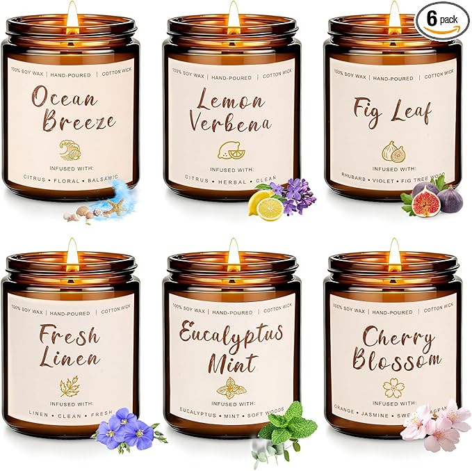 Scented Candles Set, 6 Pack Soy Wax Candles for Home, 42 oz 300 Hours Fresh Spring Summer Scents, Long Burning Candle Gift for Bedroom Bathroom Kitchen