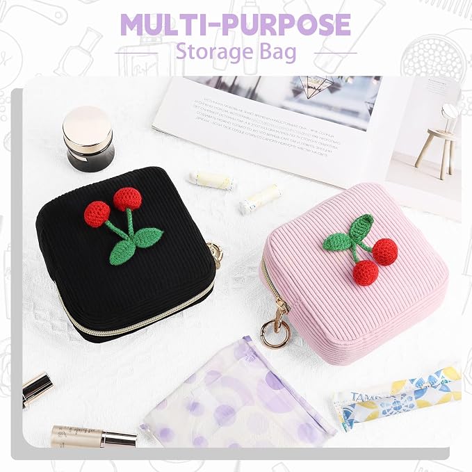 Period Bag for Teen Girls, Corduroy Sanitary Napkin Storage Bag, Menstrual Pad Pouches Tampon Holder for Purse