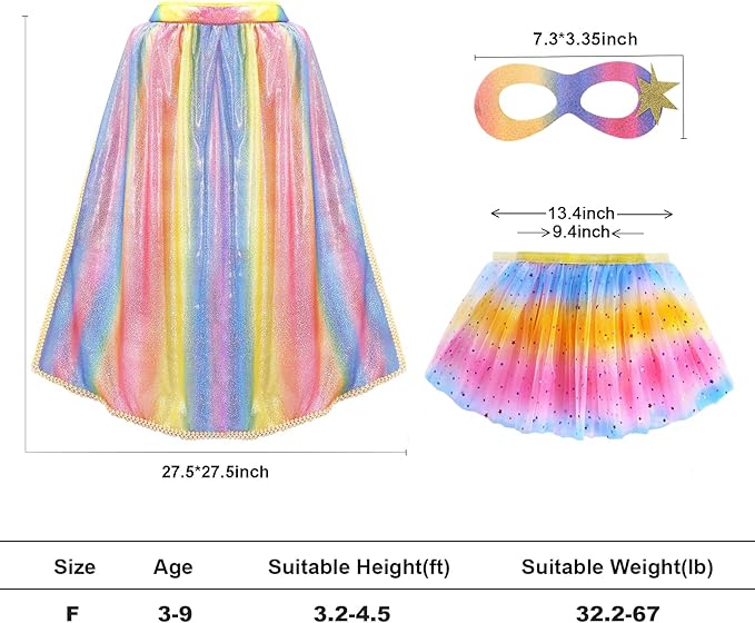iROLEWIN Kids Superhero-Capes-Costumes for Girls Princess Dress-Up Fairy Cape Mask Tutu as Halloween Birthday Gifts Toys