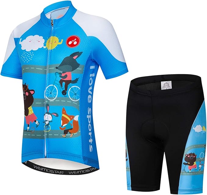 Hotlion Kids Cycling Jersey Set Short Sleeve Boys Mountain Bike Shirt Girls Cartoon Bicycle Tops Childs for Riding Biking