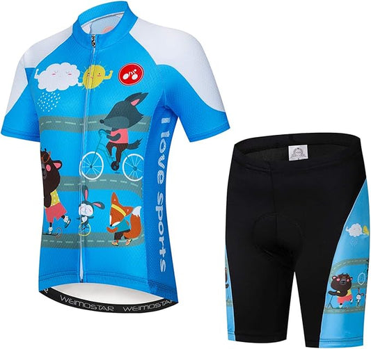 Hotlion Kids Cycling Jersey Set Short Sleeve Boys Mountain Bike Shirt Girls Cartoon Bicycle Tops Childs for Riding Biking