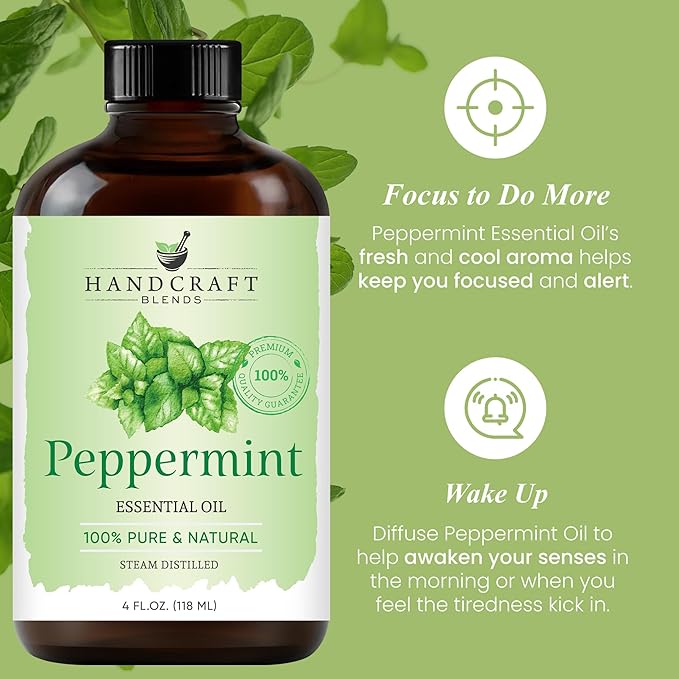 Handcraft Blends Calm & Focus Set: Peppermint and Lavender Essential Oils – (2 x 4 Fl Oz) – 100% Pure & Natural – for Diffuser, Aromatherapy, and DIY Projects
