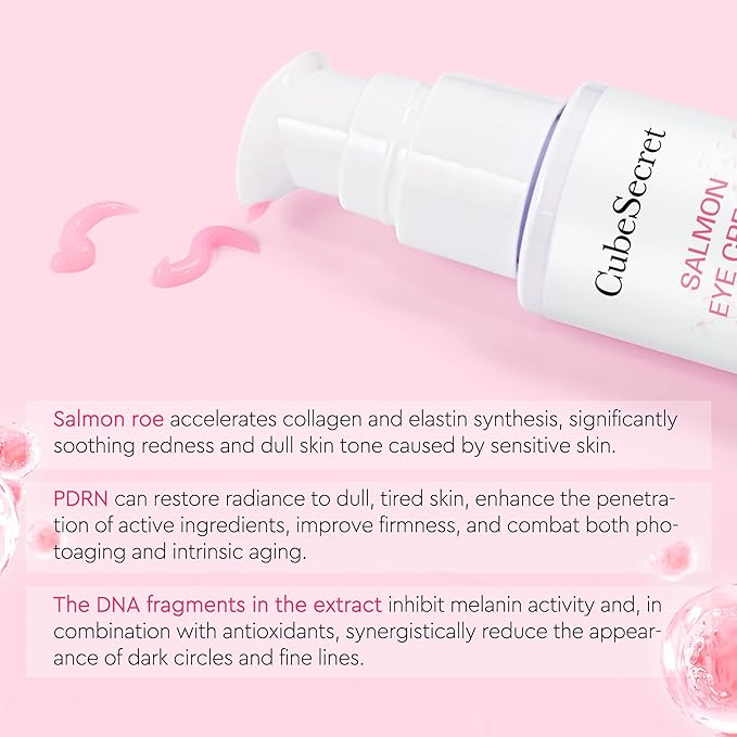 Salmon DNA PDRN Pink Peptide Eye Serum Moisturizing Treatment | Restores Skin Elasticity & Radiance | Evens Skin Tone & Pore Care | 30 ml with Salmon DNA, Vitamin C, Grape Seed Extract & Retinol