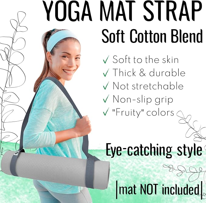 TECEUM Yoga Mat Strap – Extra Soft & Thick Cotton Carrier for All Mats | Adjustable Skin-friendly & Non-Slip Mat Holder Sling in 30+ Colors [Mat Not Included]