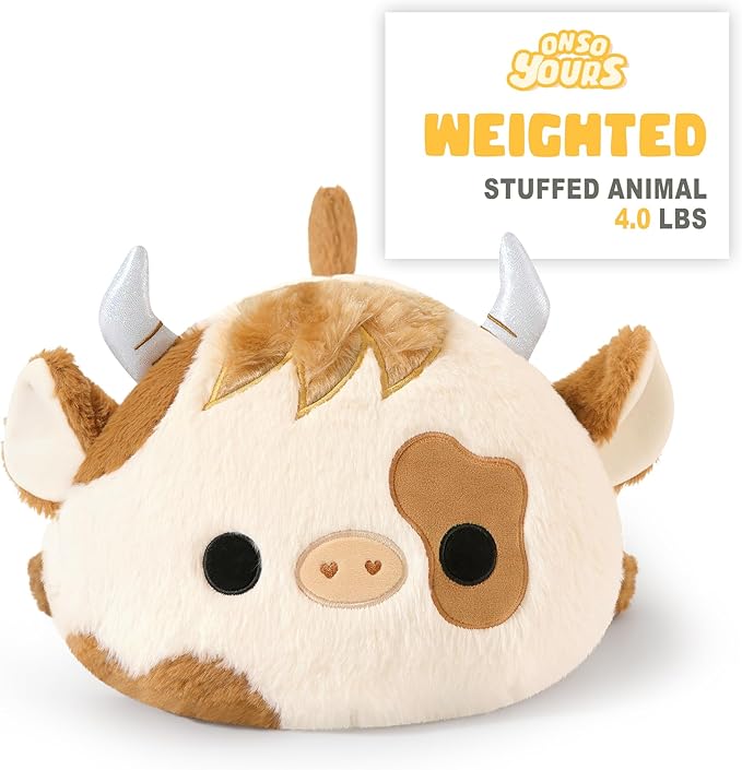 Onsoyours Original Weighted Stuffed Animals, 4.0 lbs Weighted Highland Cow Plush Toy, 20" Large Soft Weighted Scottish Cow Pillow Gifts for Kids & Adults
