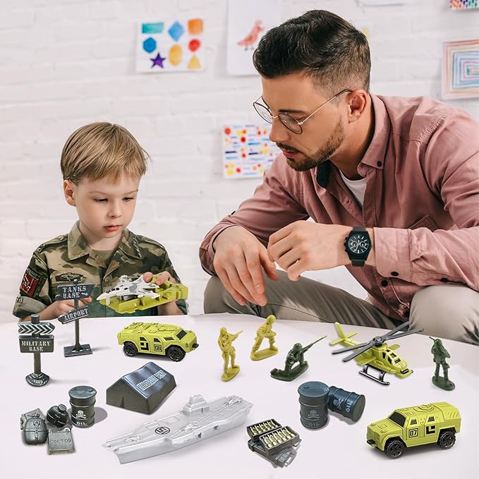 Army Men Playset, Army Men Action Figures, Kids Army Toys for 4-7, 6-8, 8-12, Toy Armored Vehicle, Battle Mat, Warships,Tanks,Aircraft Military Toys Set for Boys Birthday for Ages 3+