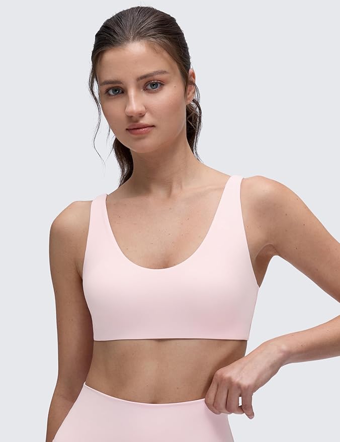 CRZ YOGA Butterluxe Soft Double Lined Scoop Neck Sports Bras for Women - Adjustable Straps Yoga Crop Top Non Padded
