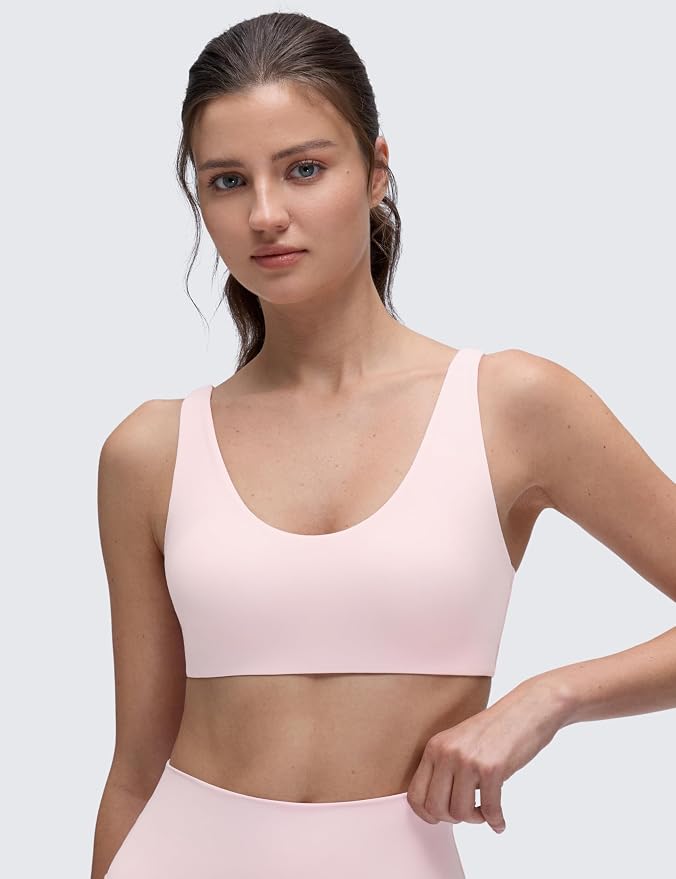 CRZ YOGA Butterluxe Soft Double Lined Scoop Neck Sports Bras for Women - Adjustable Straps Yoga Crop Top Non Padded