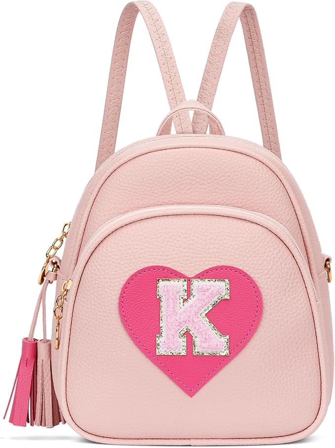 Valentines Day Gifts for Kids Gifts for Girls Little Girl Initial Mini Heart Backpack Purse Crossbody Bag with Tassel，Pink-K