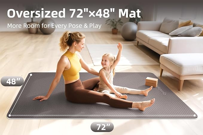Extra Large Yoga Mat – 72"x48" or 78"x57", 1/4"–1/2" Thick Mat for Women & Men, TPE Non-Slip Pilates Mat for Home Gym, Yoga, Stretching, Meditation