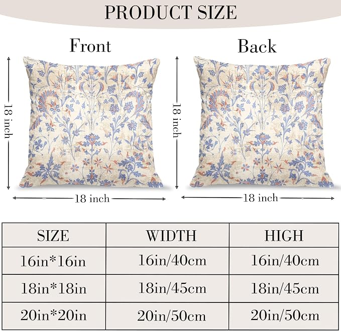 Boho Floral Throw Pillow Covers 18x18 inch Set of 2,Cream Boho Rug Geometric Floral Pattern Decor Double Sided Pattern Cushion Cover Soft Pillow Case Living Sofa Room Bed Square Pillow Cover